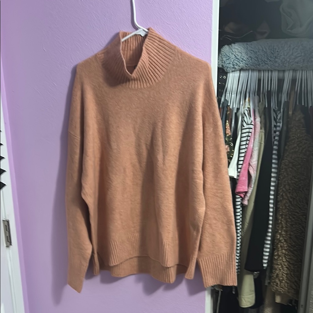Uniqlo Tan Cowl Neck Sweater Soft Knit Oversized